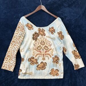 Vintage Maurice Sasson Womens Silk Beaded Top Size L Animal Knit Print Mob Wife